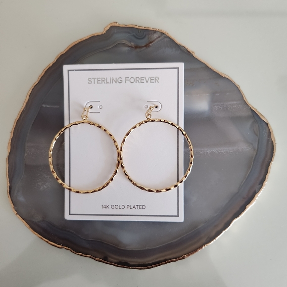 Sterling Forever Jewelry - Sterling Forever 14K Gold Hammered Hoop Earrings | NWT Statement